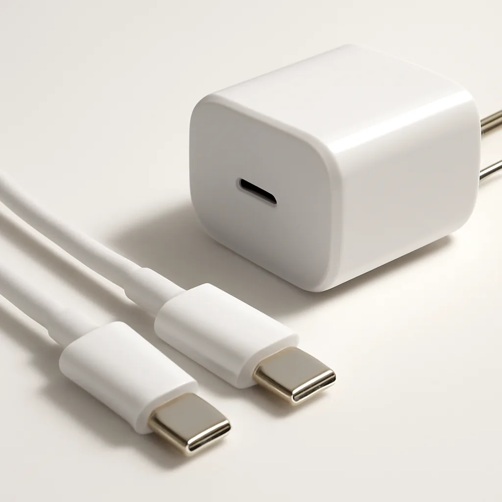 Close-up of fast mobile chargers and charging adapter